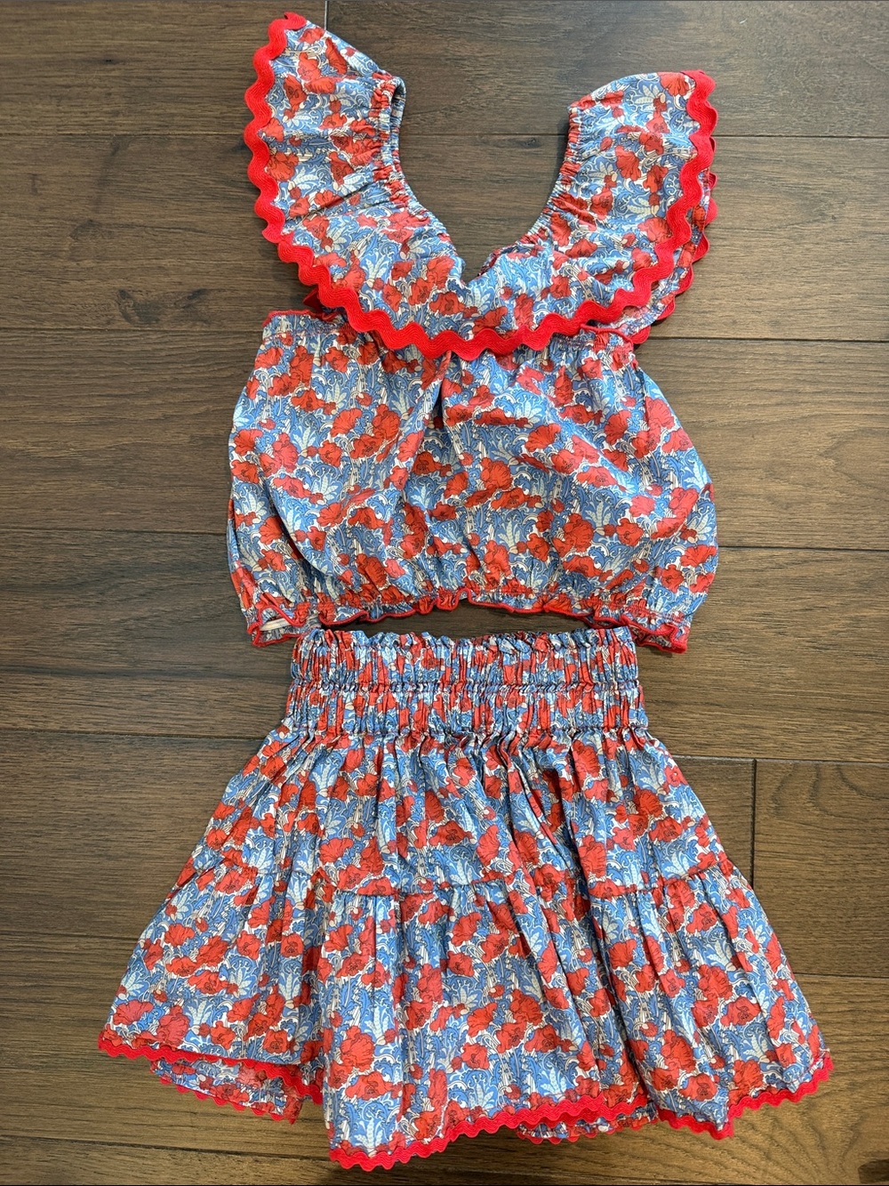 Popie’s Bordeaux Girls Floral Smocked Waist Skirt & Top Size 3XS - C36-065